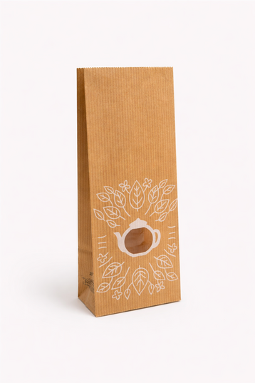 Beyaz Yapraklı Çaydanlık Desenli Pencereli Poşet (2 Katlı)