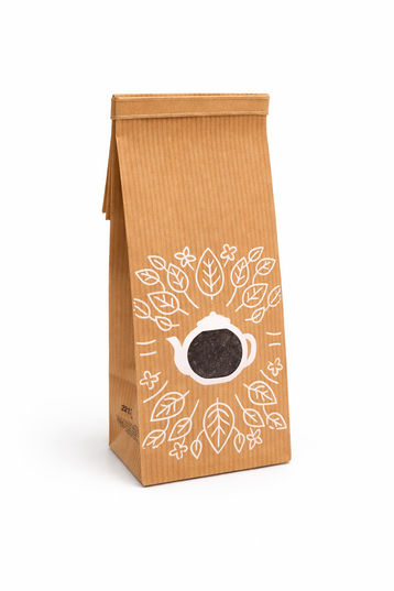 Beyaz Yapraklı Çaydanlık Desenli Pencereli Poşet (2 Katlı)