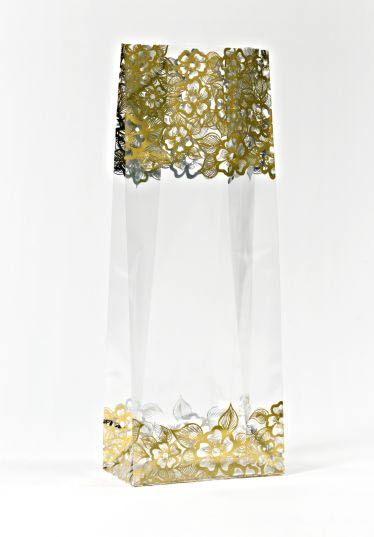 Metalize Altın Çiçek Küçük Şeffaf Poşet (500 Adetlik Kutu)