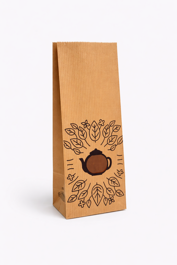 Siyah Yapraklı Çaydanlık Desenli Pencereli Poşet (2 Katlı)