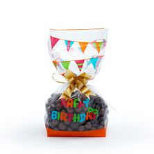  - Turuncu Doğum Günü Büyük Boy Şeffaf Poşet (100 Adetlik Kutu)