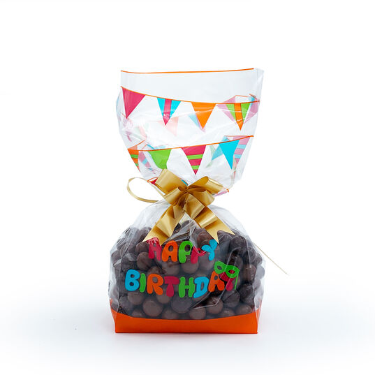 Turuncu Doğum Günü Büyük Boy Şeffaf Poşet (50 Adetlik Kutu)