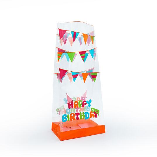 Turuncu Doğum Günü Büyük Boy Şeffaf Poşet (500 Adetlik Kutu)