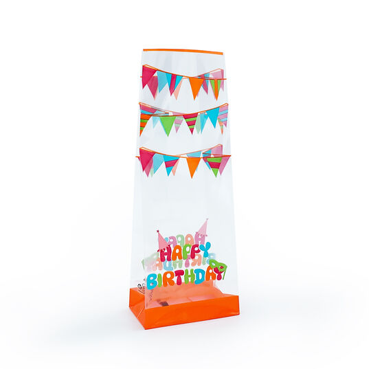 Turuncu Doğum Günü Küçük Boy Şeffaf Poşet (100 Adetlik Kutu)
