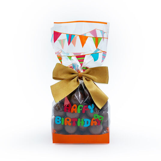 Turuncu Doğum Günü Küçük Boy Şeffaf Poşet (100 Adetlik Kutu)