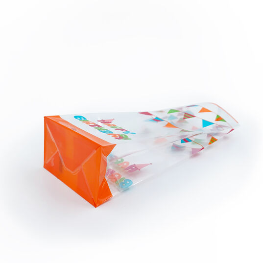 Turuncu Doğum Günü Küçük Boy Şeffaf Poşet (500 Adetlik Kutu)
