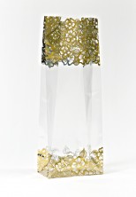 Metalize Altın Çiçek Küçük Şeffaf Poşet (100 Adetlik Kutu) - Thumbnail